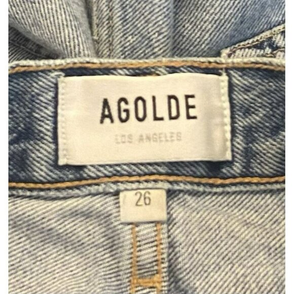 AGOLDE Dee High Rise Denim Cut Off Shorts Size 26 Distressed Side Slits Blue - Picture 8 of 10